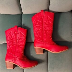 Women's Red Western Leather Boots Size 6.5